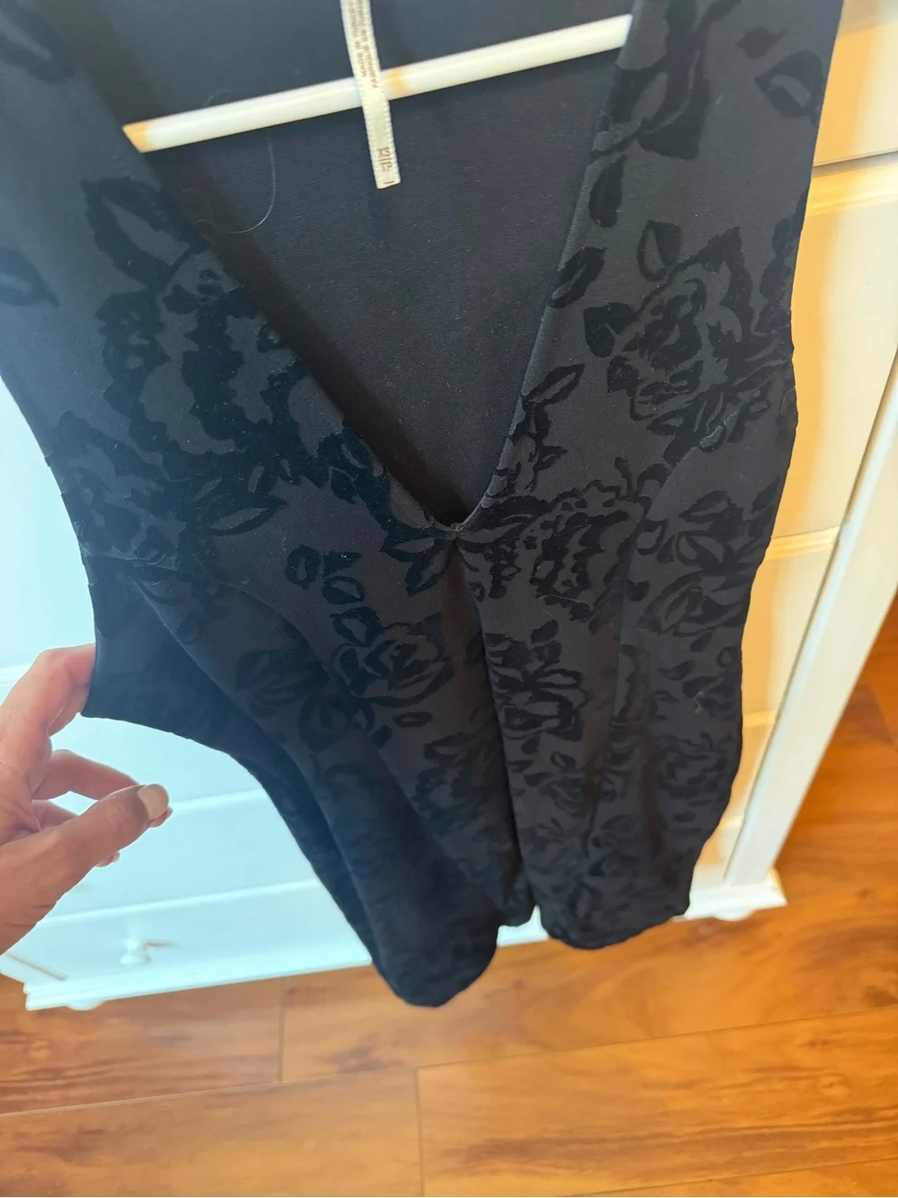 Free People Black Velvet Plunging V-Neck Bodycon Dress